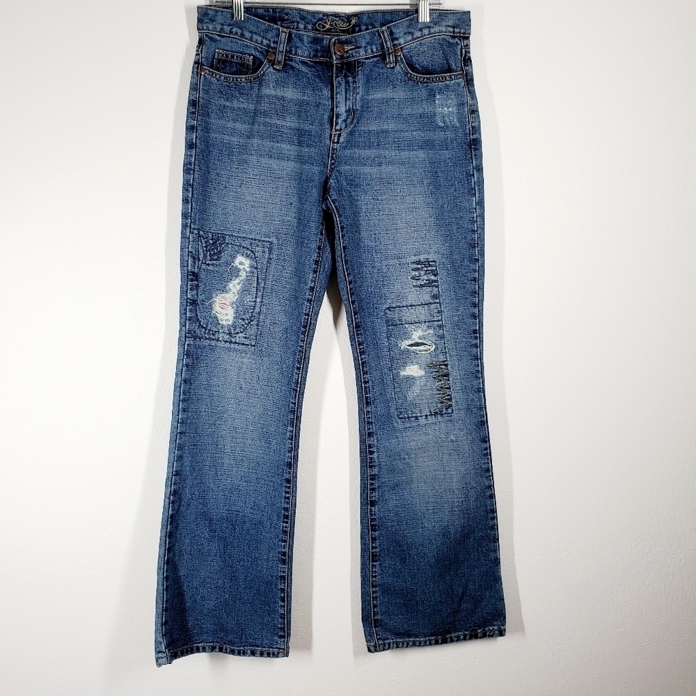 J-STAR DISTRESSED BOOTCUT JEANS